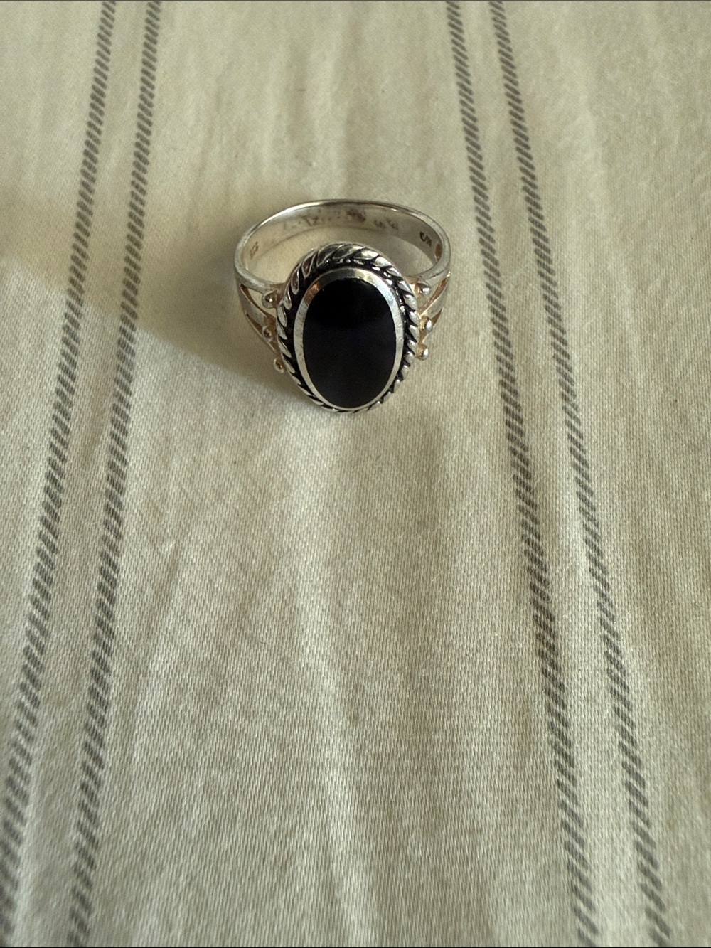 925 Signed CW Charles Winston Sterling Silver Oval Black Onyx Ring - Size 6.5